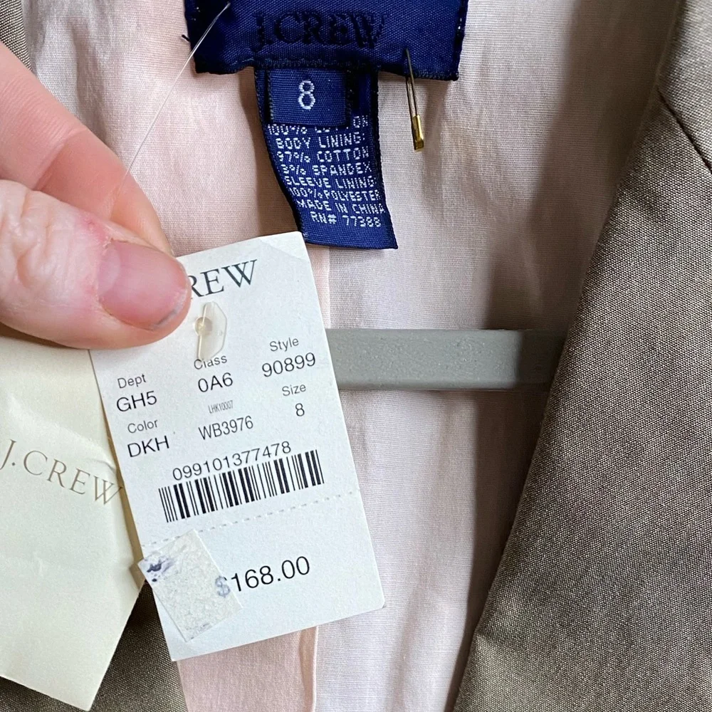 NWT J. Crew Tan/ Taupe Cotton Blazer Two-Button Blazer Size 8 - Picture 4 of 10